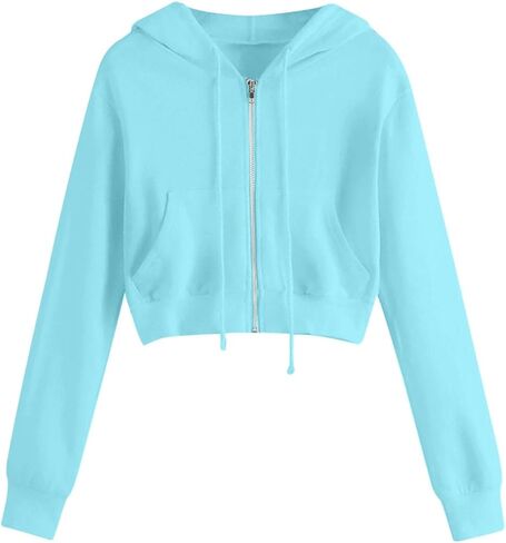 Womens Zip Up Hoodies Plus Size Cropped Long Sleeve Jacket Workout Hooded Sweatshirt Athletic Crop Hoodie For Women in Saudi Arabia
