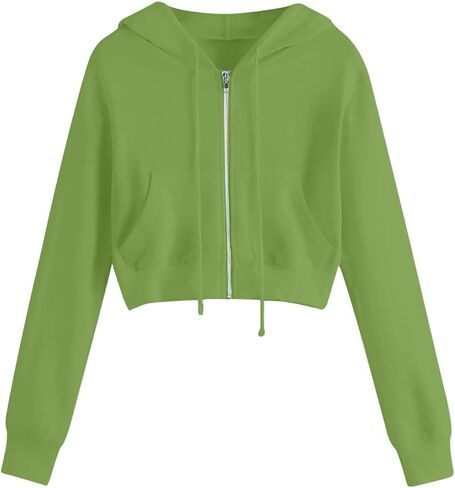 Womens Zip Up Hoodies Plus Size Cropped Long Sleeve Jacket Workout Hooded Sweatshirt Athletic Crop Hoodie For Women in Saudi Arabia