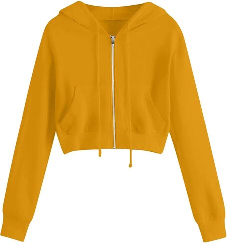 Womens Zip Up Hoodies Plus Size Cropped Long Sleeve Jacket Workout Hooded Sweatshirt Athletic Crop Hoodie For Women in Saudi Arabia