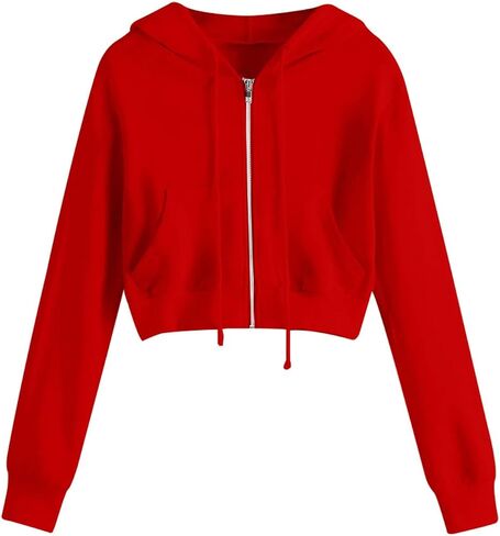 Womens Zip Up Hoodies Plus Size Cropped Long Sleeve Jacket Workout Hooded Sweatshirt Athletic Crop Hoodie For Women in Saudi Arabia