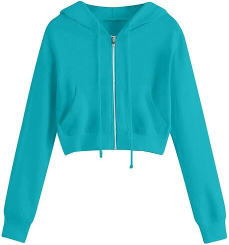 Womens Zip Up Hoodies Plus Size Cropped Long Sleeve Jacket Workout Hooded Sweatshirt Athletic Crop Hoodie For Women in Saudi Arabia