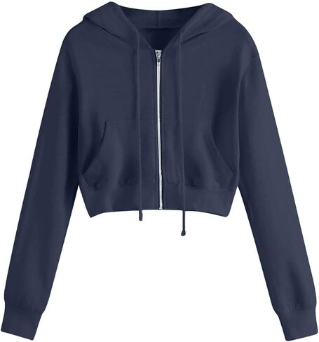 Womens Zip Up Hoodies Plus Size Cropped Long Sleeve Jacket Workout Hooded Sweatshirt Athletic Crop Hoodie For Women in Saudi Arabia