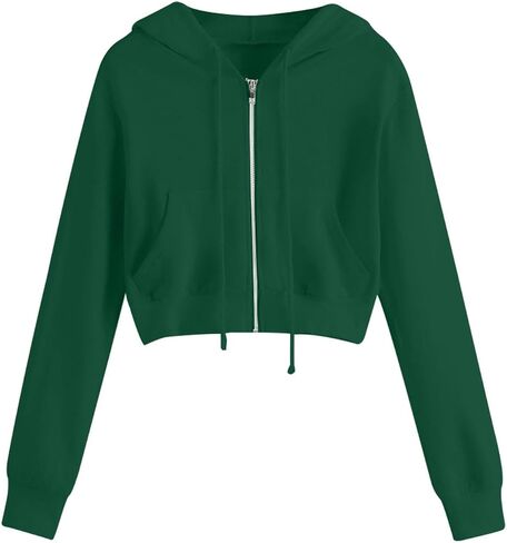 Womens Zip Up Hoodies Plus Size Cropped Long Sleeve Jacket Workout Hooded Sweatshirt Athletic Crop Hoodie For Women in Saudi Arabia