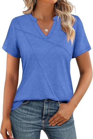 Womens V Neck Tops Short Sleeve Summer Shirts Dressy Casual Trendy Basic Tops in Kuwait