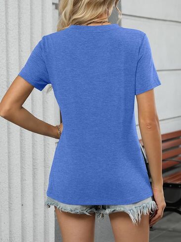 Womens V Neck Tops Short Sleeve Summer Shirts Dressy Casual Trendy Basic Tops in Kuwait