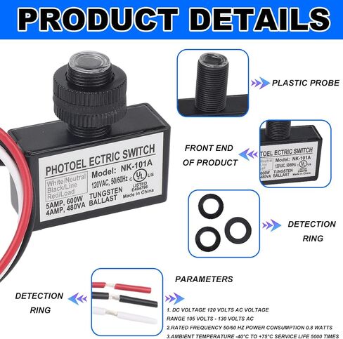 2pcs 105V-130V AC Photocell Light Sensor, Dusk to Dawn Eye Daylight Control Switch Sensor with Nuts and Washer for Outdoor Lighting Photoelectric in Saudi Arabia