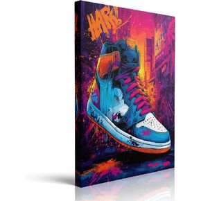 Banksy Graffiti Canvas Wall Art, Perfect For Decorating a Teenage Boy's Room; Urban Art Sneaker Canvas Wall Decoration, Cool Sports Poster, Stylish Neon Sneaker Bedroom Decor. Ready to hang (12''x16'') in Saudi Arabia