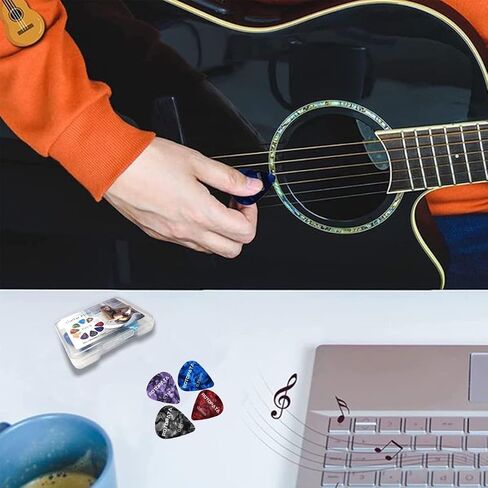 60 Pack Guitar Picks with Organizer Storage Box, 0.5 0.58 0.75 0.84 1.0 1.2mm Includes Thin Medium Heavy Thickness, Variety Colorful Celluloid Plectrums for Bass Electric Acoustic Guitars Ukulele in Saudi Arabia