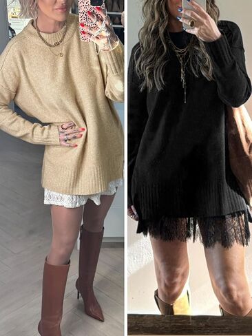 Cicy Bell Womens Oversized Sweaters Casual Long Sleeve Knit Pullover Tops Crewneck Trendy Slouchy Fall Tunic Tops in Saudi Arabia