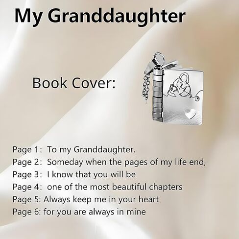 Granddaughter Book Necklace, Gold Silver Book Pendant Hidden Message 6 Pages Necklace Mixed Metal Dainty Trendy Statement Waterproof Stainless Steel Meaningful Jewelry Gift in Saudi Arabia