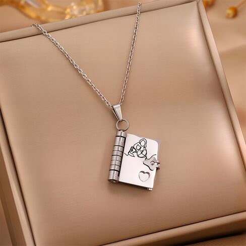 Granddaughter Book Necklace, Gold Silver Book Pendant Hidden Message 6 Pages Necklace Mixed Metal Dainty Trendy Statement Waterproof Stainless Steel Meaningful Jewelry Gift in Saudi Arabia