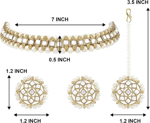 Aheli Traditional Gold Plated Kundan Choker Necklace with Stud Earrings and Maang Tikka Ethnic Jewelry Set Gift for Women in Saudi Arabia