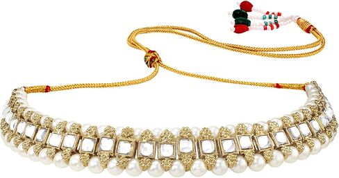 Aheli Traditional Gold Plated Kundan Choker Necklace with Stud Earrings and Maang Tikka Ethnic Jewelry Set Gift for Women in Saudi Arabia