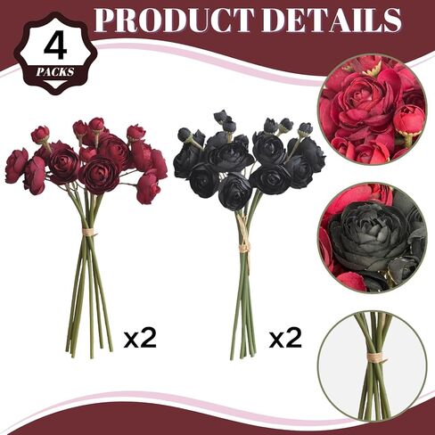 ASTERYAS RANUNCULUS FLOWENT FLOWENT ، 18pcs Hot Pink Faux Silk Mini Ranunculus flowers for DIY Bouquet ، Wedding Wedding Flows Flowers for Concerpiece Table Wedding Party Home Decor in Kuwait