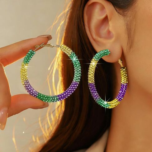 Rhinestone Hoop Earrings for Women Gold Chunky Large Hoop Statement Earrings Sliver Sparkly Jewelry Wedding Dresses for Bridal Gifts in Saudi Arabia