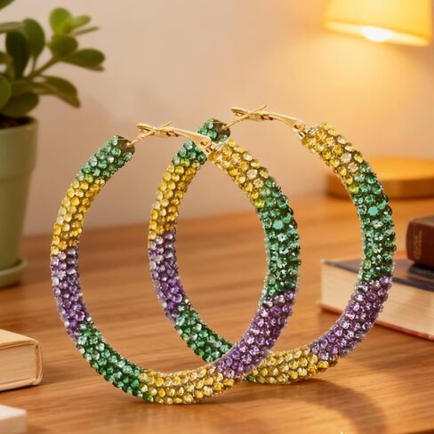 Rhinestone Hoop Earrings for Women Gold Chunky Large Hoop Statement Earrings Sliver Sparkly Jewelry Wedding Dresses for Bridal Gifts in Saudi Arabia
