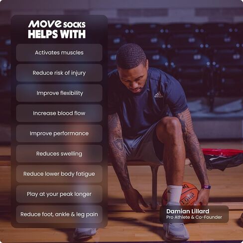 Move Compression Socks for Basketball & Running 25-35mmHG - Sports Crew socks with Shock Absorption, Anti-Blister, Moisture Wicking in Saudi Arabia