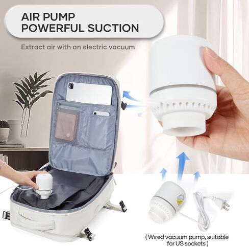 حقيبة ظهر سفر فراغ مع مضخة ، حقائب الظهر المعتمدة من الطيران للنساء للنساء ، وأكياس ضغط فراغ التخزين مع مقصورة الأحذية/مقصورة كمبيوتر محمول 15.6 بوصة/ميناء USB ، رمادي ، متوسطة in Kuwait