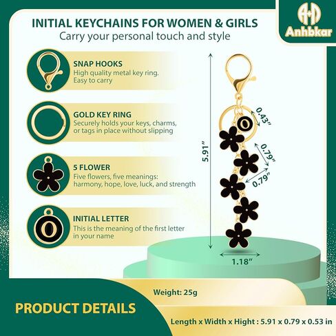 Initial Letter Keychain for Women with Cute Flower Charm – Alphabet Keyring for Keys, Purse, Bags, Backpack & Handbag in Kuwait