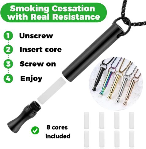 Breathing Necklace to Quit Smoking and Vaping - Refillable Essential Oil Diffuser, Fidget Necklace for Anxiety Relief, Smokeless Inhaler with 4 Cotton Pods in Kuwait