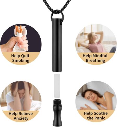 Breathing Necklace to Quit Smoking and Vaping - Refillable Essential Oil Diffuser, Fidget Necklace for Anxiety Relief, Smokeless Inhaler with 4 Cotton Pods in Kuwait