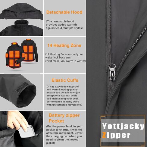 Alpha 7.4V Mens Heated Jacket With Battery Pack 16000mAh - Heated Clothes (US, Small, Regular, Black) in Saudi Arabia