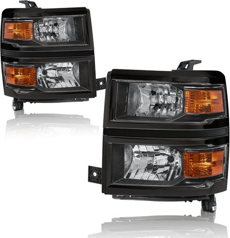 Pair Headlights Assembly Front Lamp Compatible with 2014-2015 Chevrolet Silverado 1500 Headlight Replacement Driver and Passenger Side Chrome/Black/Amber in Saudi Arabia