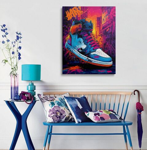لوحة فنية جدارية من القماش من بانكسي جرافيتي، مثالية لتزيين غرفة المراهق؛ ديكور جداري من القماش من Urban Art Sneaker، ملصق رياضي رائع، ديكور أنيق لغرفة النوم. جاهز للتعليق (12x16 بوصة) in Saudi Arabia