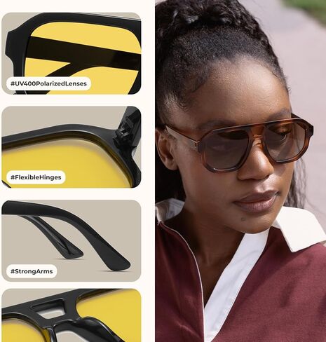 livho Trendy Polarized Square Aviator Sunglasses Women Men Square Eyewear Frame, Retro Sun Glasses for Women Men 2025 Shades in Kuwait