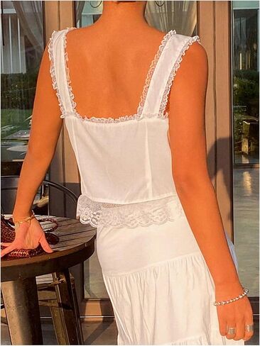 SOLY HUX Women's Y2k Lace Trim Open Tie Front Tank Top V Neck Sleeveless Tops Plain Black Medium-1 in Saudi Arabia