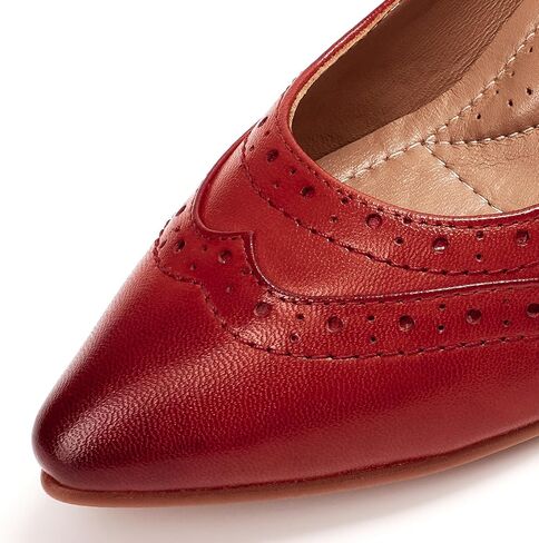 Mona flying Womens Leather Pointed Toe Vintage Brogue Pump Dress Heel Shoe | Elegant Kitten Heel,Comfy Padded Topline,Classy Wingtip Brogue,Supple Sheepskin Upper,Soft Leather Lining,Arch Support Insole in Saudi Arabia