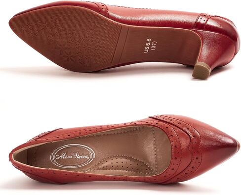 Mona flying Womens Leather Pointed Toe Vintage Brogue Pump Dress Heel Shoe | Elegant Kitten Heel,Comfy Padded Topline,Classy Wingtip Brogue,Supple Sheepskin Upper,Soft Leather Lining,Arch Support Insole in Saudi Arabia