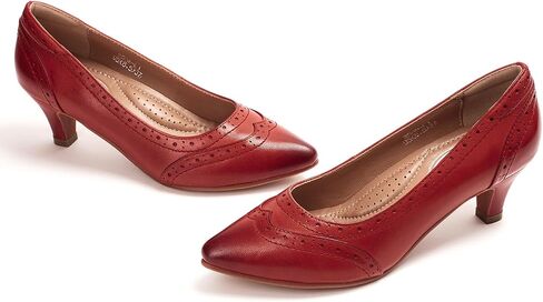 Mona flying Womens Leather Pointed Toe Vintage Brogue Pump Dress Heel Shoe | Elegant Kitten Heel,Comfy Padded Topline,Classy Wingtip Brogue,Supple Sheepskin Upper,Soft Leather Lining,Arch Support Insole in Saudi Arabia