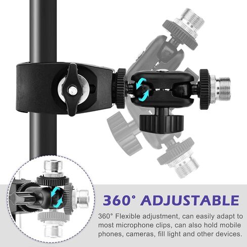 Mic Crab Clamp, Microphone Mount with Double Ball Head Adjustment 1/4" to 5/8" Copper Screw, Fits Most Mic Stand/Studio Recording/Drum Stand/Desktop Shelf(Color:Black) in Saudi Arabia