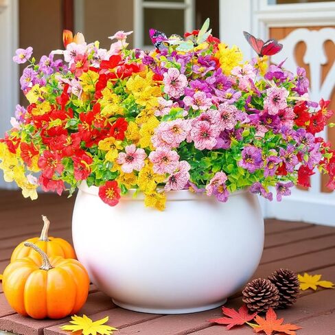 20 Bundles Artificial Flowers for Outdoors with 6 Faux Butterflies, UV Resistant Artificial Outdoor Plants Eucalyptus Silk Violet, Fake Flowers for Patio Garden Porch Home Decor (Orange Yellow) in Saudi Arabia