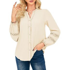 GRACE KARIN Women Dressy Casual Tops Long Sleeve Button Down Ruffle V Neck Blouse Business Work Shirt Summer Fall Outfit in Saudi Arabia