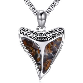 Sterling Silver Shark Tooth Turquoise Pendant Necklace - Cool Animal Jewelry for Women & Men Shark Lovers in Kuwait