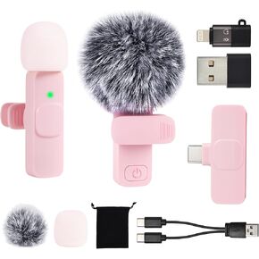 Mini Microphone for iphone Android Phone Tablet ipad PC, Usb C Wireless Lavalier Mic for Video Recording Vlogging Youtube Tiktok Podcast Interview content creators, Type C Tiny Microphones Rose Pink in Saudi Arabia