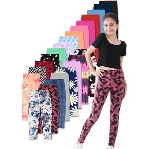 سراويل ضيقة بحزام خصر مطاطي للفتيات، 6 قطع من السراويل الضيقة ذات الخصر الملفوف للأطفال البنات سراويل سادة/مطبوعة in Kuwait