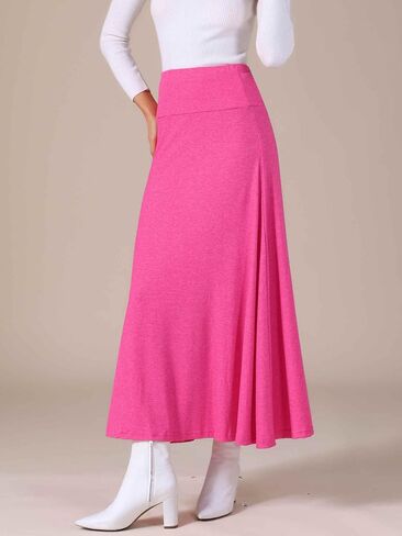 Allegra K Women's Maxi Skirt Foldable High Waisted Stretch Flowy Flare Solid Casual Long Skirts in Saudi Arabia