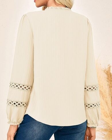 GRACE KARIN Women Dressy Casual Tops Long Sleeve Button Down Ruffle V Neck Blouse Business Work Shirt Summer Fall Outfit in Saudi Arabia