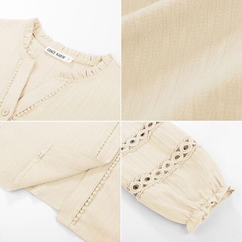 GRACE KARIN Women Dressy Casual Tops Long Sleeve Button Down Ruffle V Neck Blouse Business Work Shirt Summer Fall Outfit in Saudi Arabia