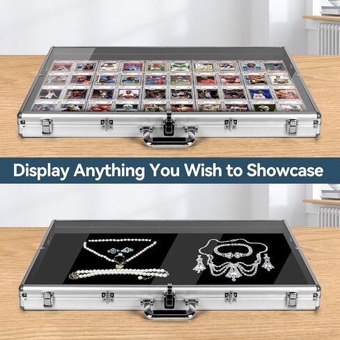 حافظة عرض للمعارض التجارية، حافظة بطاقات من الألومنيوم والأكريليك مع علاقة قابلة للقفل، حافظة عرض كبيرة على سطح الطاولة لبطاقات MTG والمقتنيات والمجوهرات ذات التصنيف PSA للبيسبول الرياضي in Kuwait