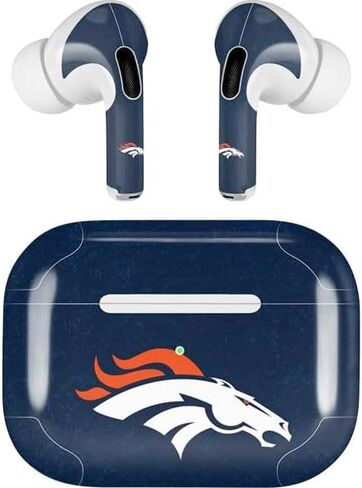 ملصق صوتي من Skinit متوافق مع Apple AirPods Pro - مرخص رسميًا من الدوري الوطني لكرة القدم الأمريكية Denver Broncos - تصميم متعثر in Saudi Arabia