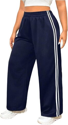 Shenhe Women's Plus Size Bargy Track Pants Wide Leg Side Scriped Service Percts Loughpans in Kuwait