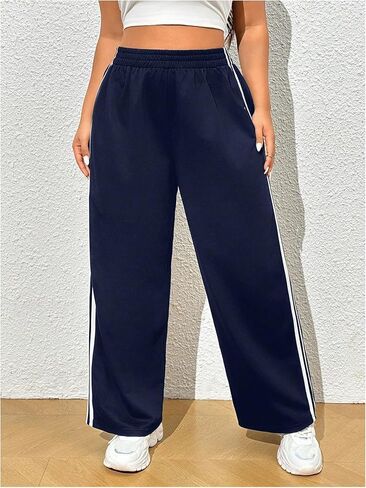 Shenhe Women's Plus Size Bargy Track Pants Wide Leg Side Scriped Service Percts Loughpans in Kuwait