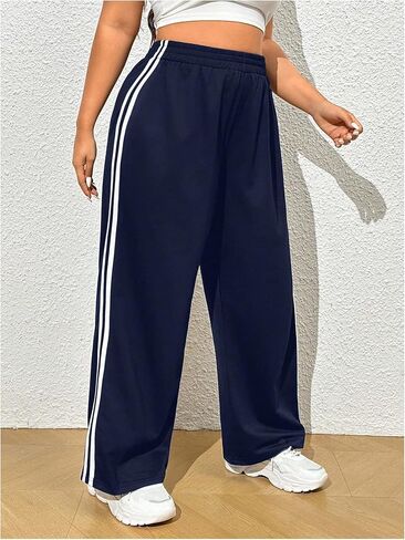 Shenhe Women's Plus Size Bargy Track Pants Wide Leg Side Scriped Service Percts Loughpans in Kuwait