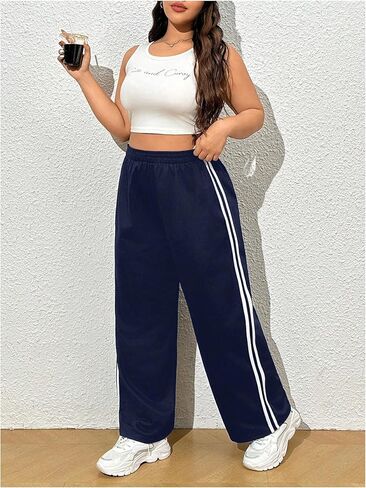 Shenhe Women's Plus Size Bargy Track Pants Wide Leg Side Scriped Service Percts Loughpans in Kuwait
