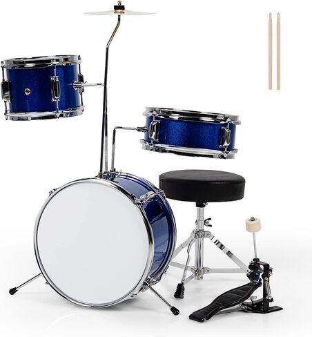 COSTWAY Kids Drum Set, 16" Junior Kit with Bass/Snare/Toms/Floor, Hi-Hat, Cymbal, Pedal, Seat, Drumsticks, 3 PCS Children's Beginner Instrument for Age 3-12 (Black) in Saudi Arabia