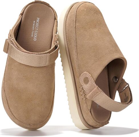 Project Cloud Genine Suede Clogs for Women - Memory Foam Platform Swogs Womens Shoes - Slides Nonslip for Women W/أحزمة نسبة وبغال نسائية خفيفة الوزن للنساء 2024 (Goldstar ، Taup ، 6) in Saudi Arabia